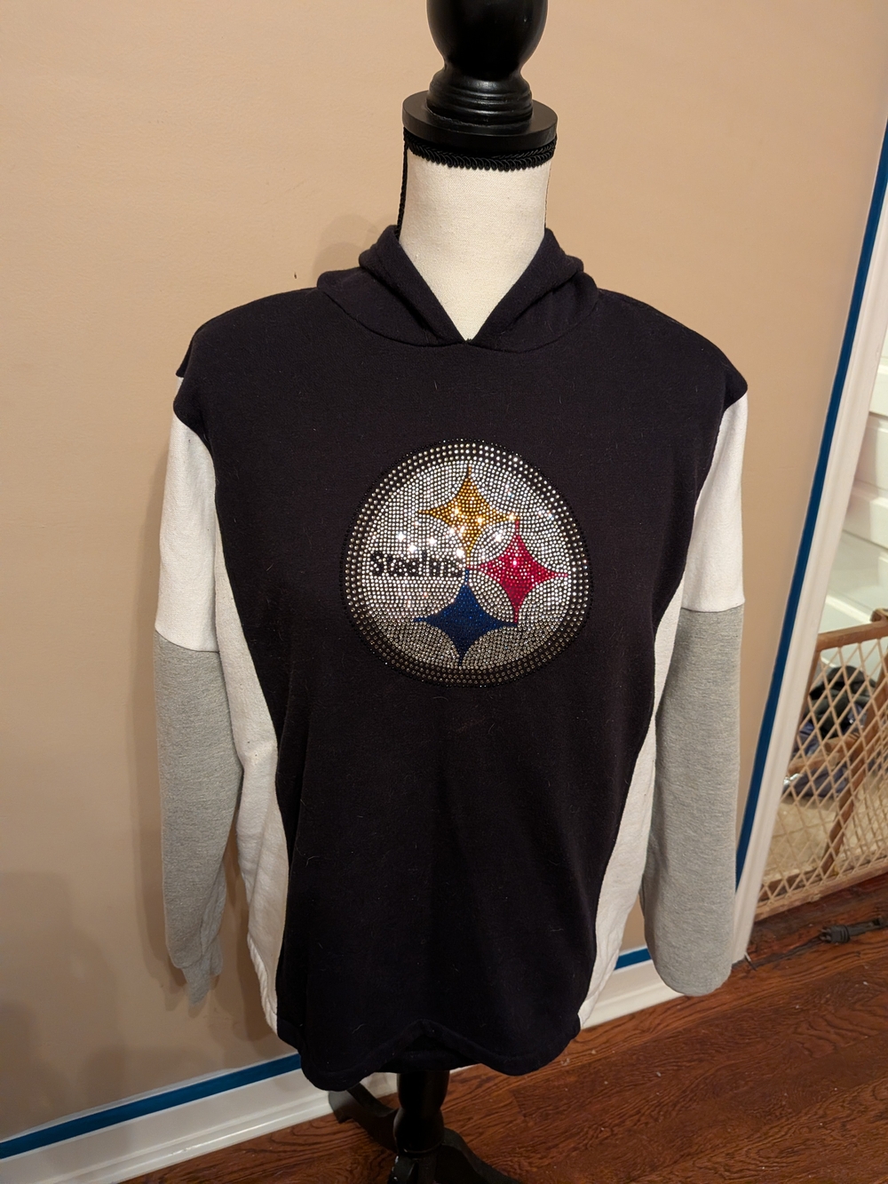 Steelers Black Hoodie and White Rhinestone Logo